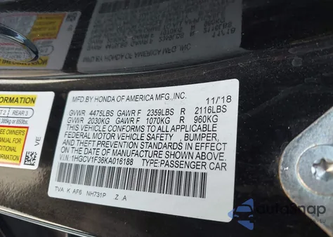 2019 Honda Accord Sport from USA, damaged, VIN 1HGCV1F36KA016188